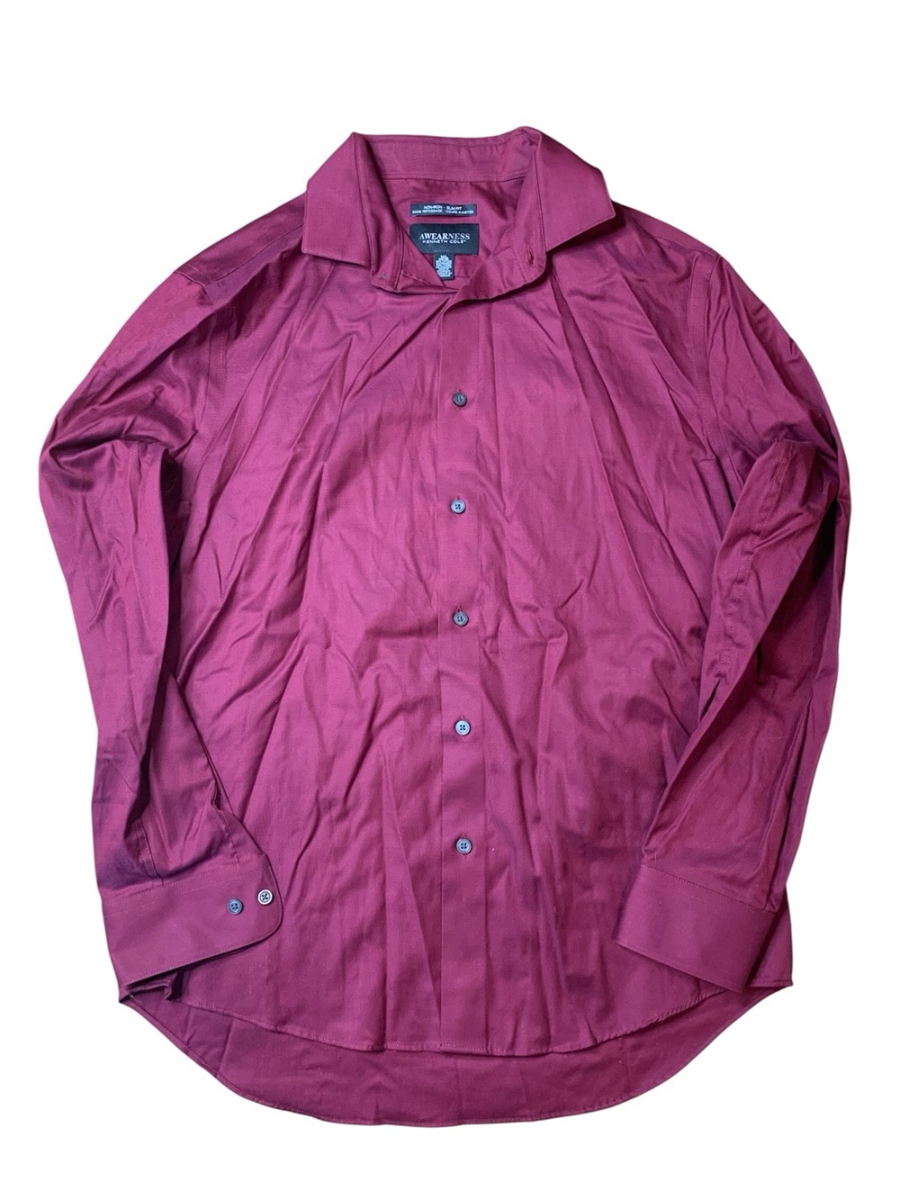 Awearness Kenneth Cole Burgundy Non-Iron Slim Fit Dress Shirt 16.5 34/35